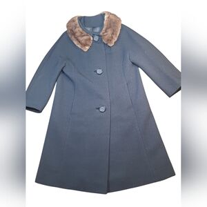 Forstmann Vintage 1950s Black Coat with Fur Collar Size Small